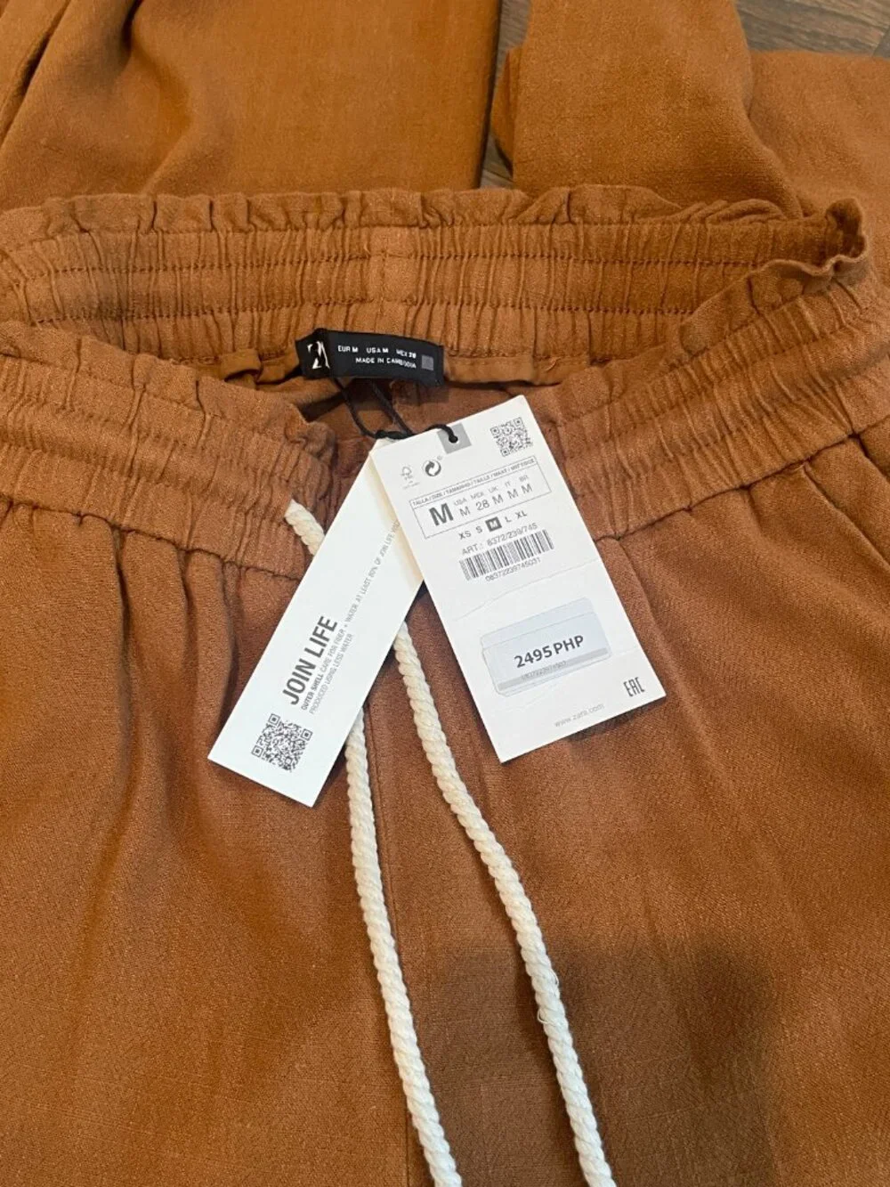 NWT ZARA Linen Brown Trouser, Size Medium